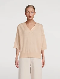 Short-Sleeve Pointelle Sweater