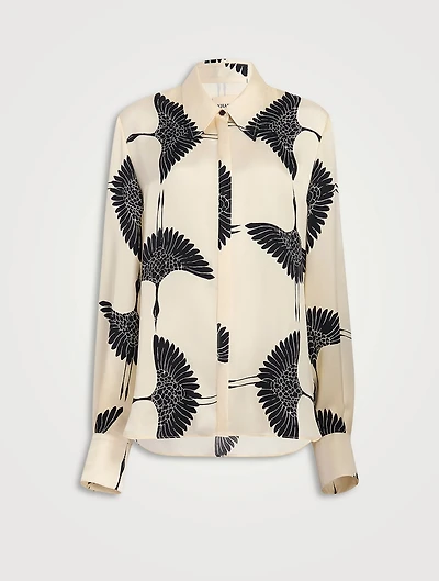 The Minta Satin Shirt Crane Print