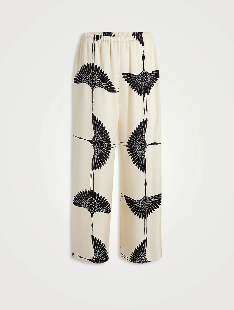 The Mindy Wide-Leg Satin Trousers Crane Print
