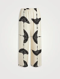 The Mindy Wide-Leg Satin Trousers Crane Print