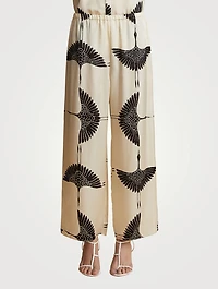 The Mindy Wide-Leg Satin Trousers Crane Print