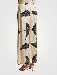 The Mindy Wide-Leg Satin Trousers Crane Print
