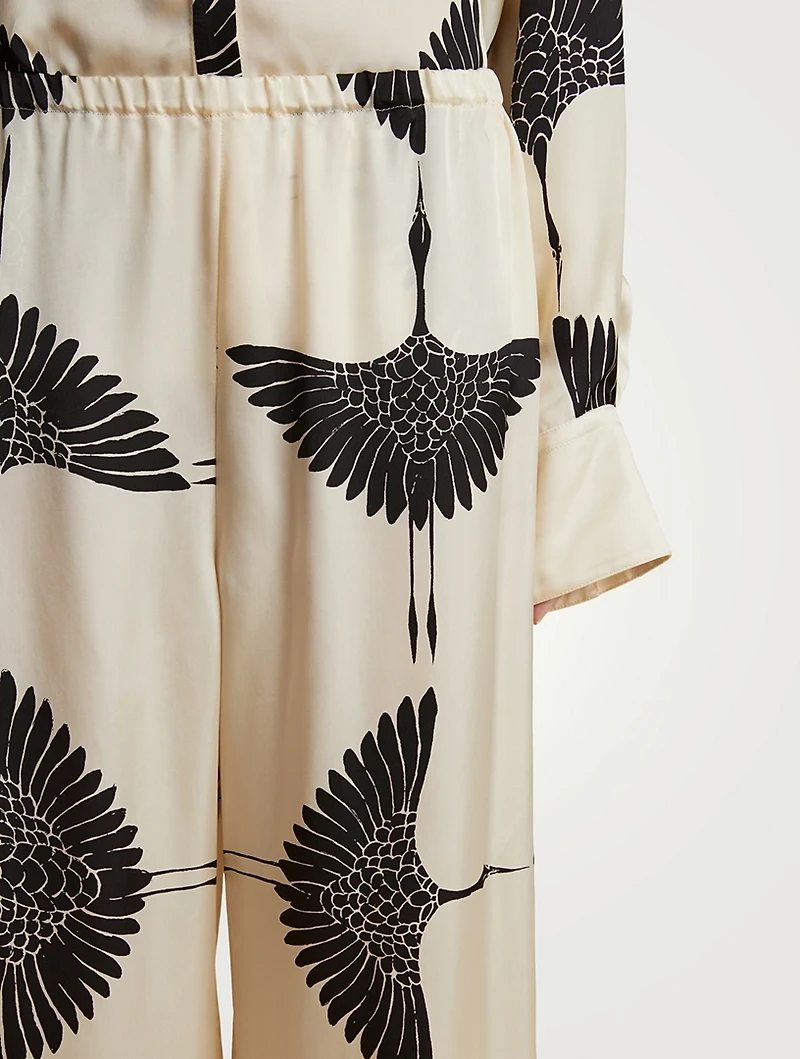 The Mindy Wide-Leg Satin Trousers Crane Print
