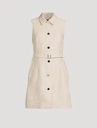 Belted Basket-Weave Linen Shirt Dress