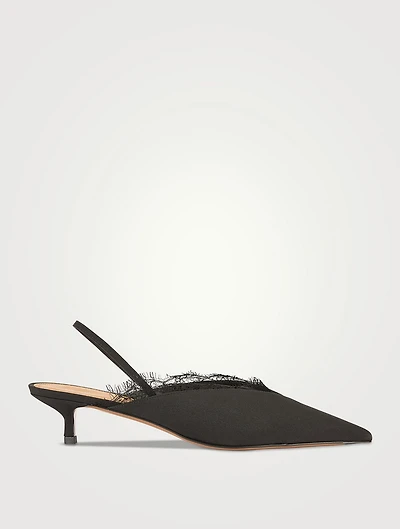 Irena Lace-Trimmed Crepe de Chine Slingback Pumps