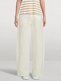 Brynn Drawstring Wide-Leg Linen Trousers