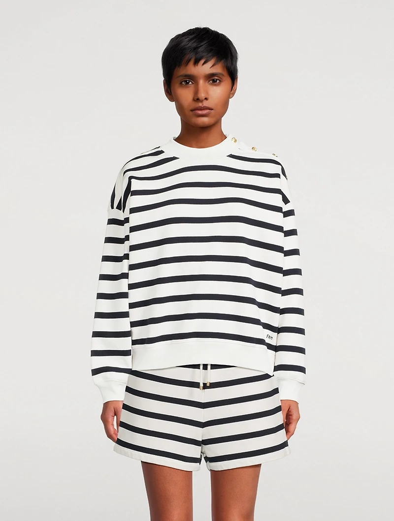 Button-Trimmed Sweatshirt Stripe Print
