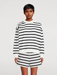 Button-Trimmed Sweatshirt Stripe Print