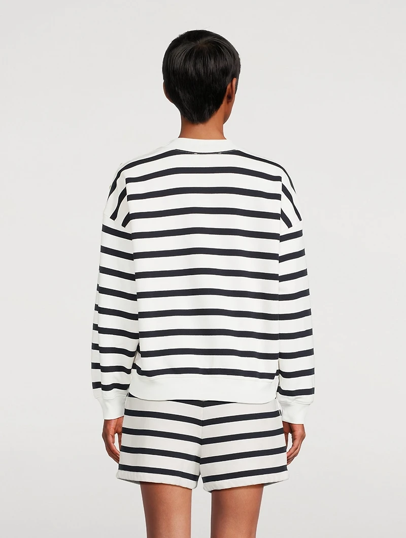 Button-Trimmed Sweatshirt Stripe Print