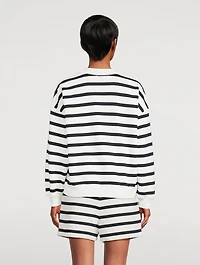 Button-Trimmed Sweatshirt Stripe Print
