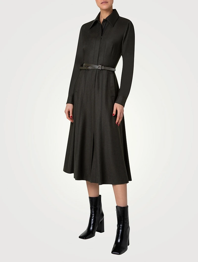 Stretch Wool Flannel Midi Dress