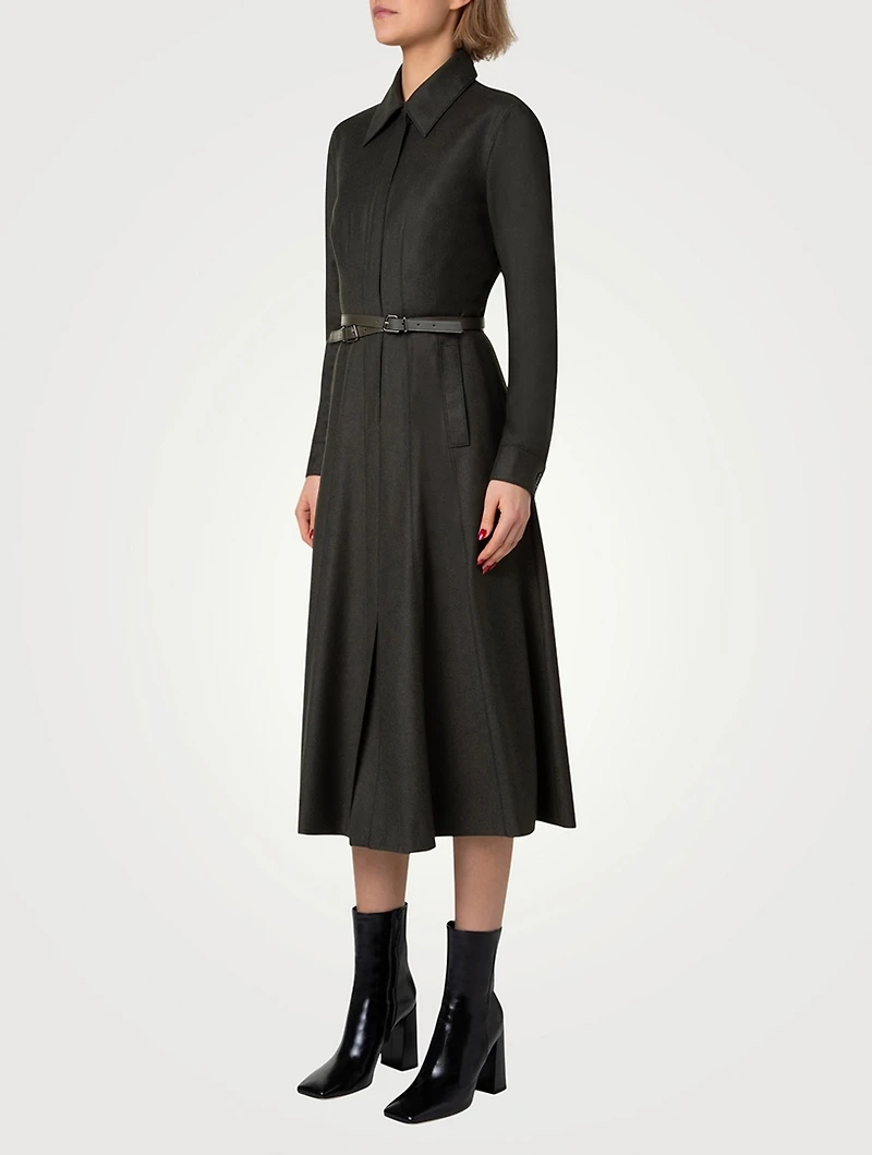 Stretch Wool Flannel Midi Dress