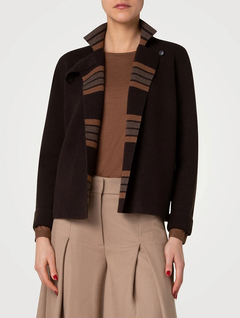 Cashmere Wool Double-Face Reversible Cardigan