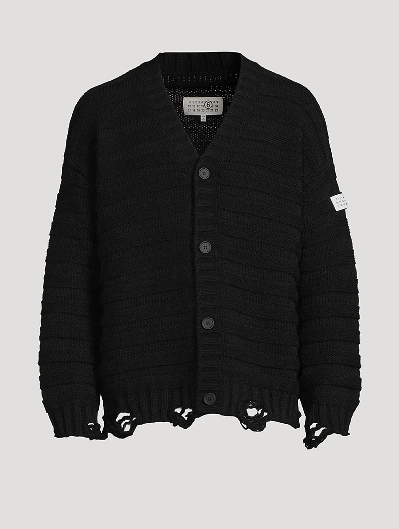 Distressed Wool-Blend Cardigan