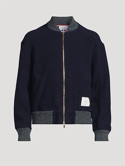 Wool Fleece Bomber Jacket With Stripe