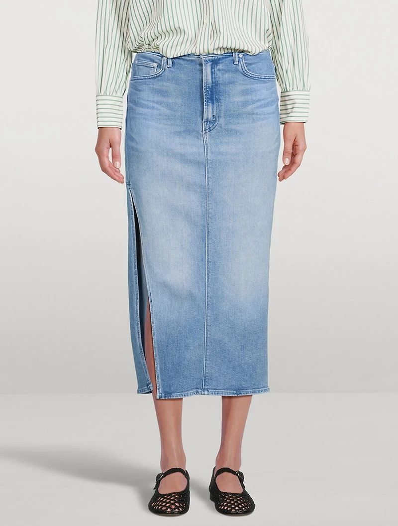 The Split Second Denim Midi Skirt