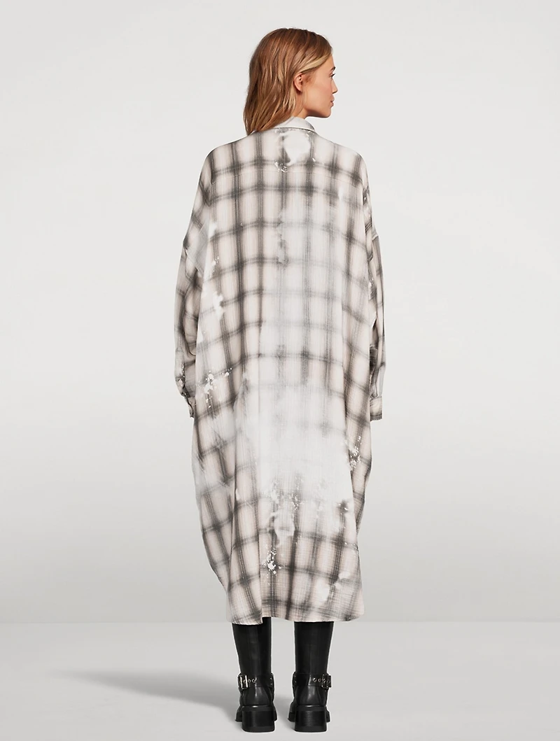 Oversized Shirt Dress Plaid Print