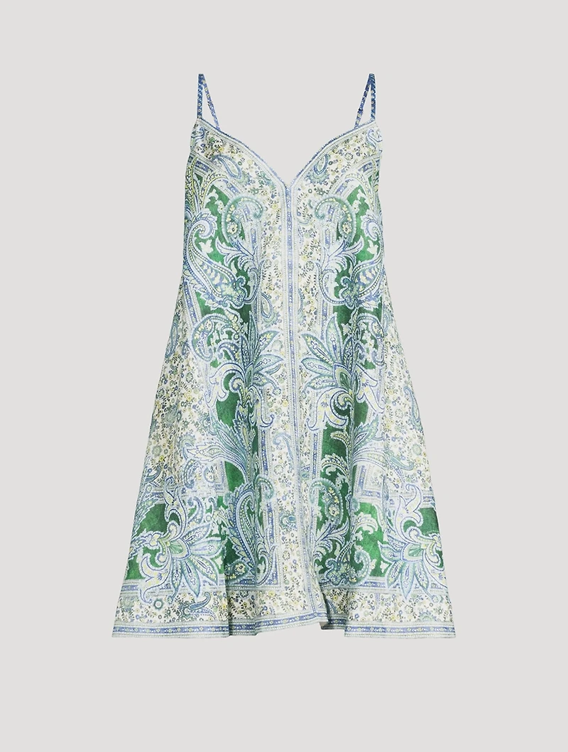 Ottie Linen Mini Dress Paisley Print