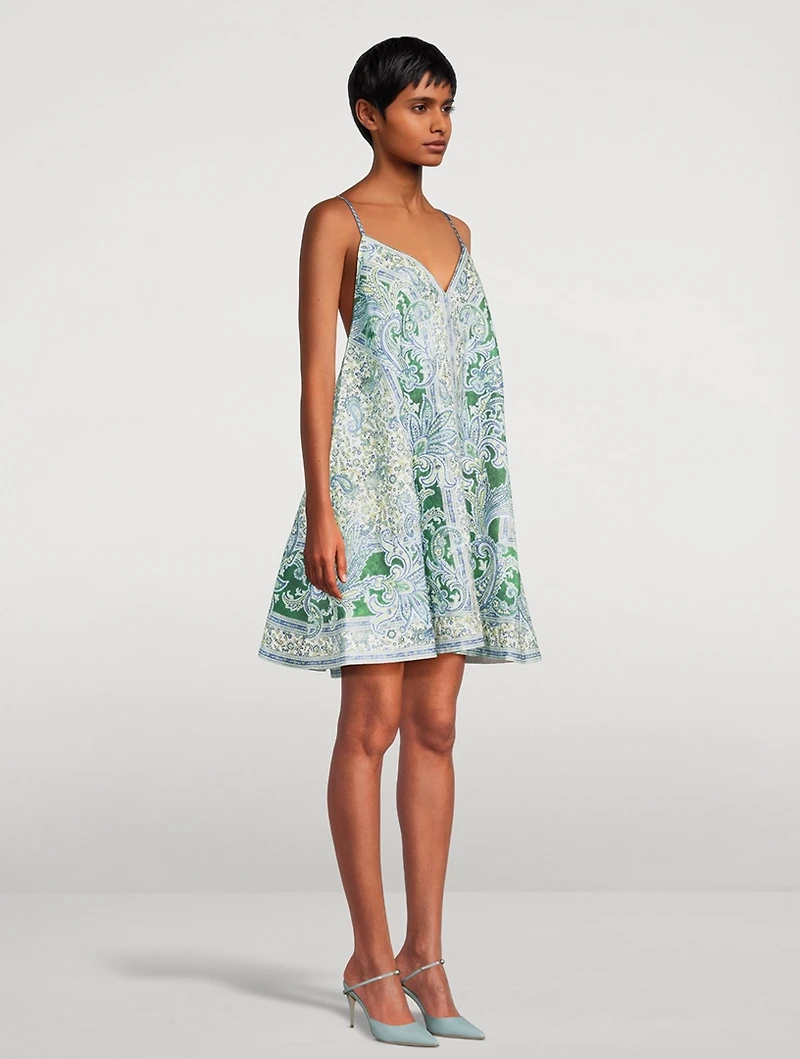 Ottie Linen Mini Dress Paisley Print