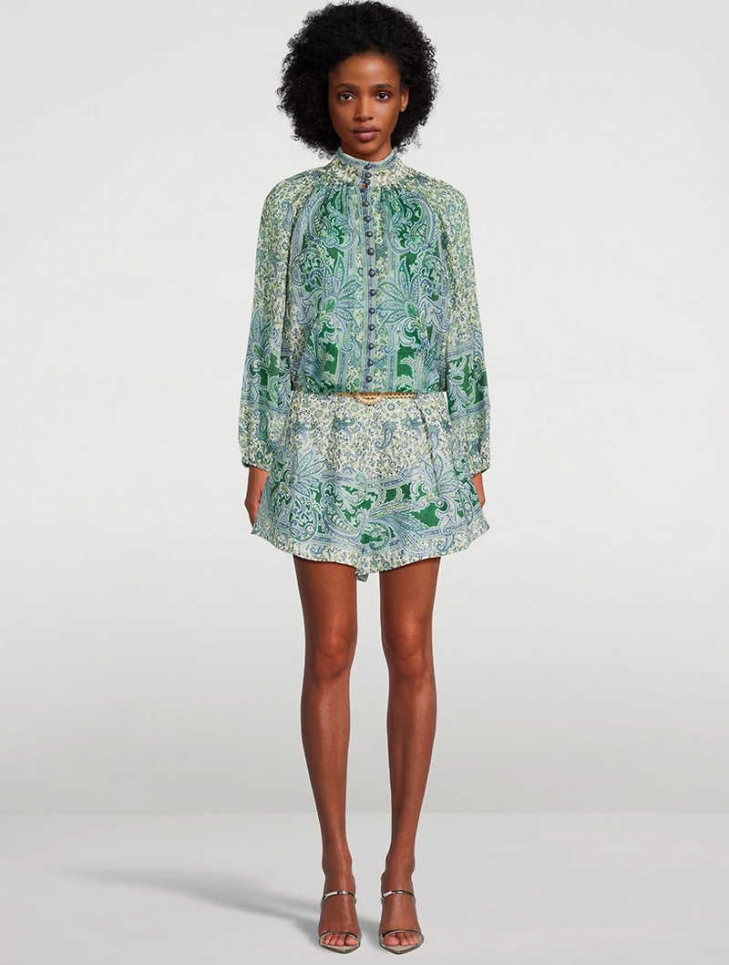 Ottie Puff-Sleeve Blouse Paisley Print