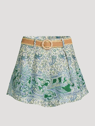 Ottie Belted Linen Shorts Paisley Print
