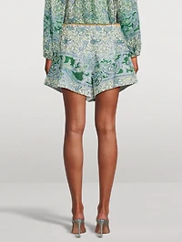Ottie Belted Linen Shorts Paisley Print
