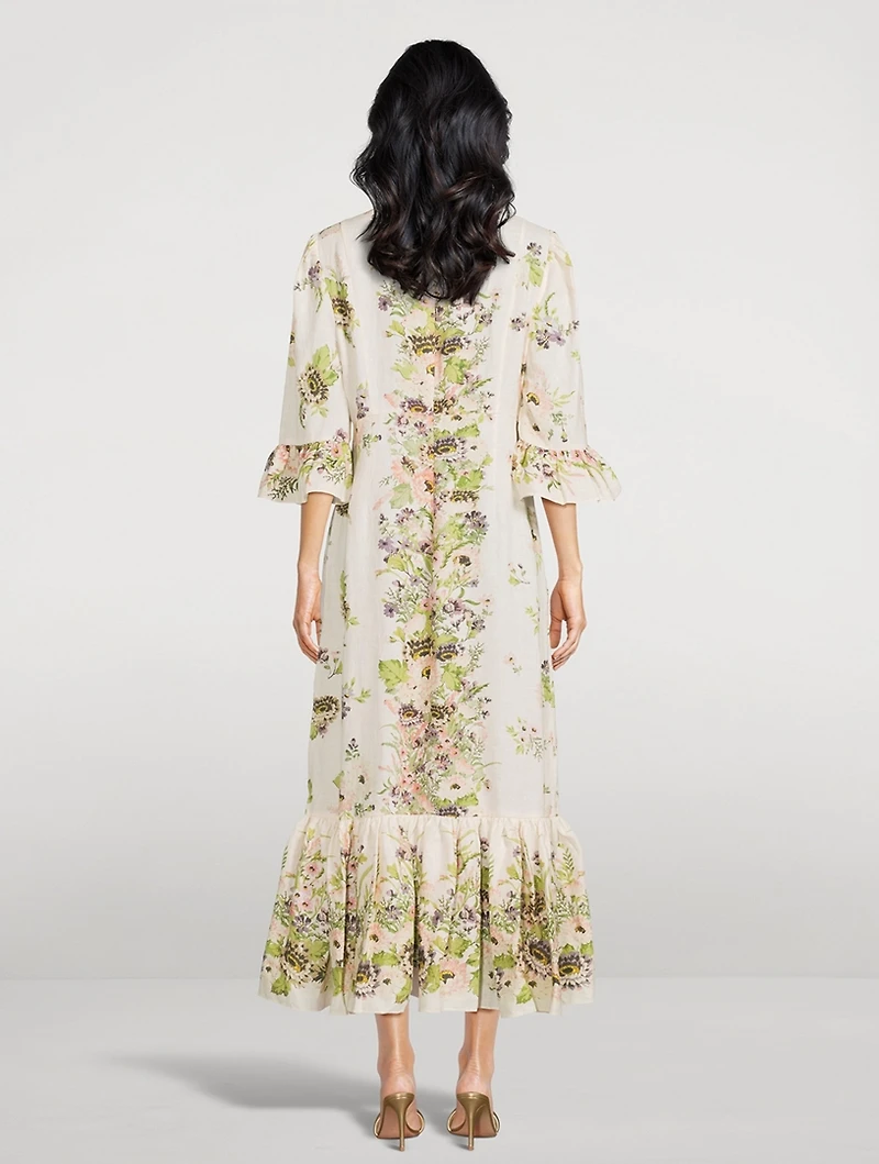 Halliday Linen Midi Dress Floral Print