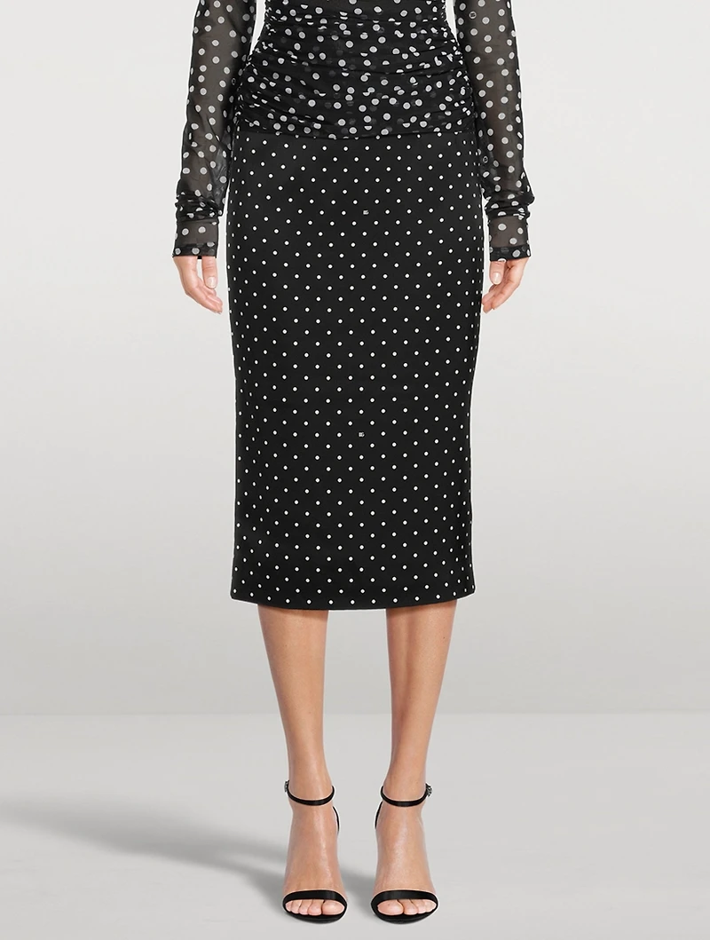 Charmeuse Pencil Skirt Polka Dot Print