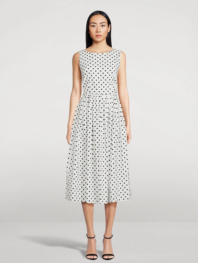 Cotton Midi Dress Polka Dot Print