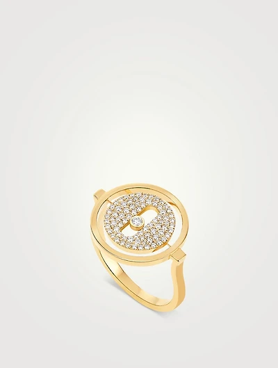 Small Lucky Move Gold Ring With Pavé Diamonds