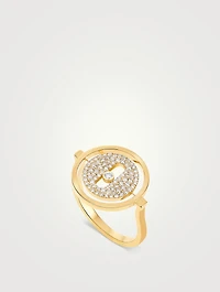 Small Lucky Move Gold Ring With Pavé Diamonds