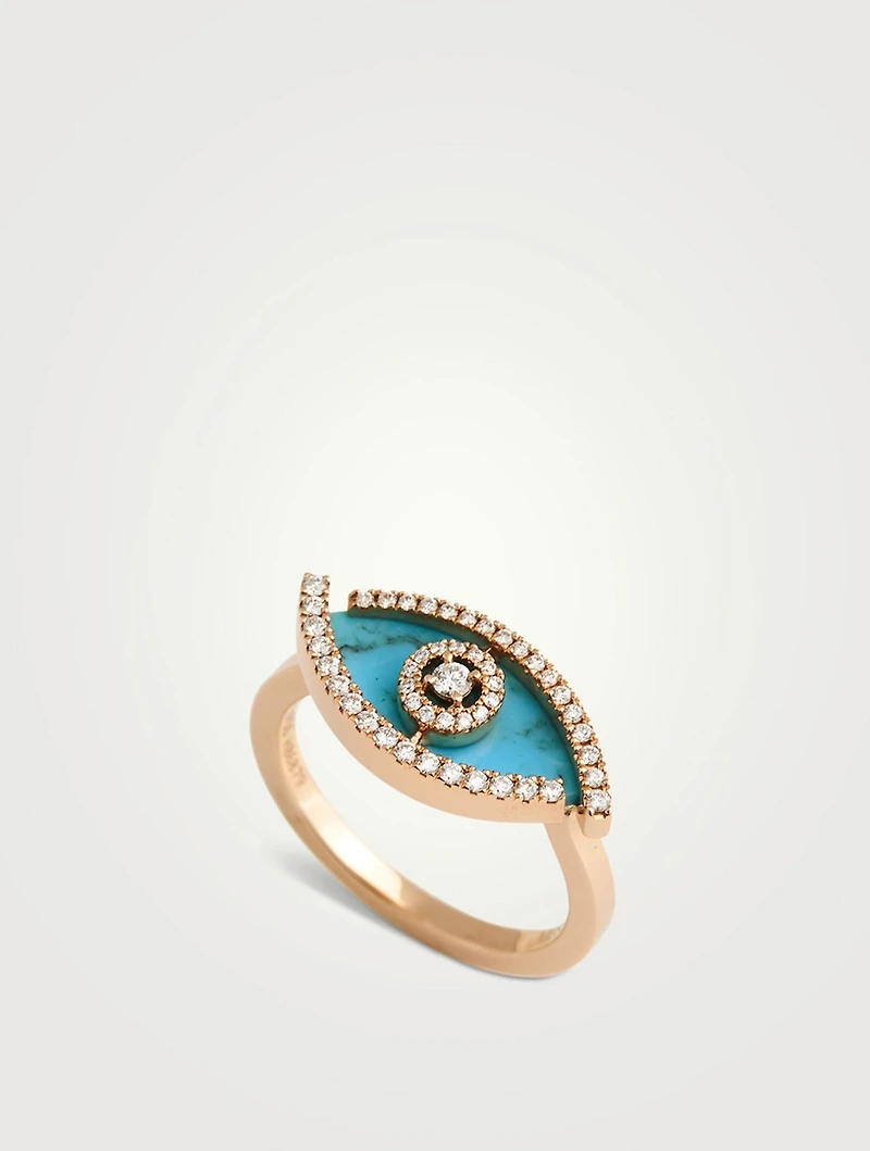 Lucky Eye Turquoise 18K Rose Gold Ring With Diamonds