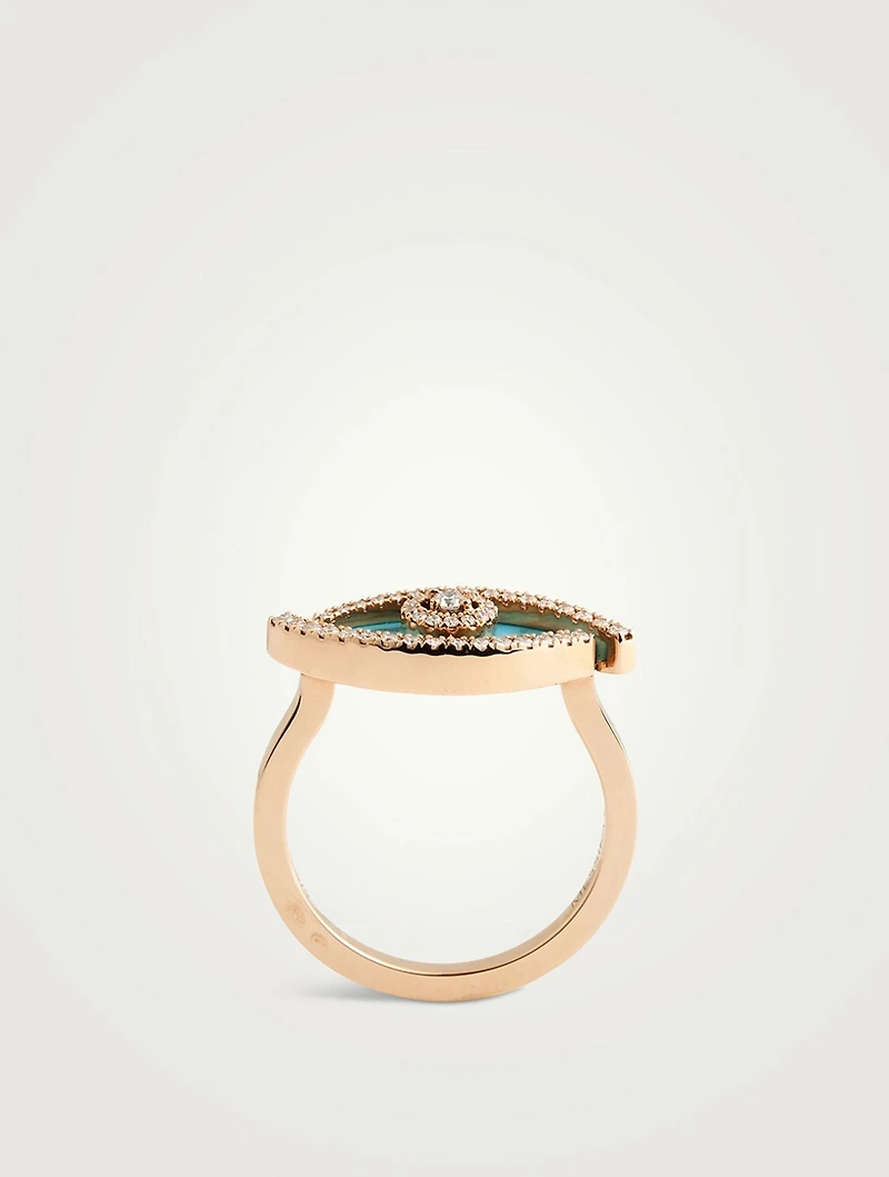 Lucky Eye Turquoise 18K Rose Gold Ring With Diamonds