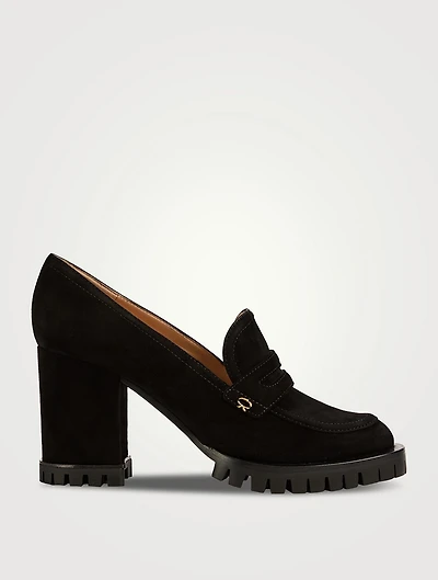 Suede Lug-Sole Penny Loafers