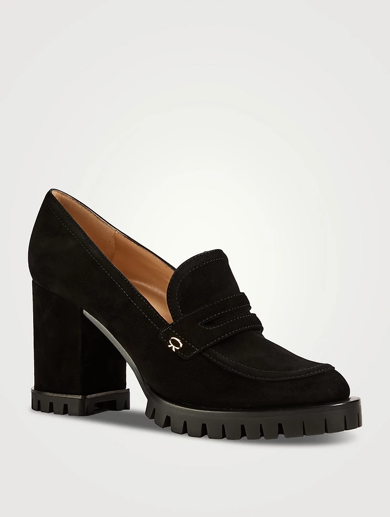 Suede Lug-Sole Penny Loafers
