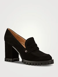 Suede Lug-Sole Penny Loafers