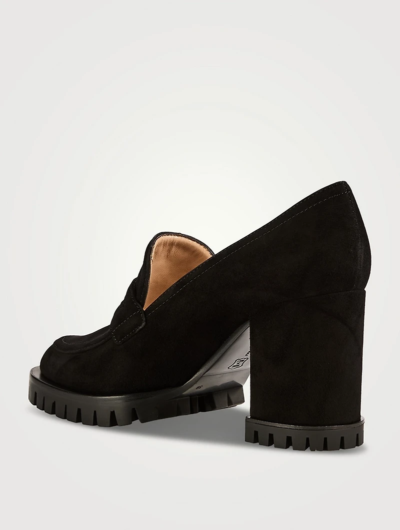 Suede Lug-Sole Penny Loafers