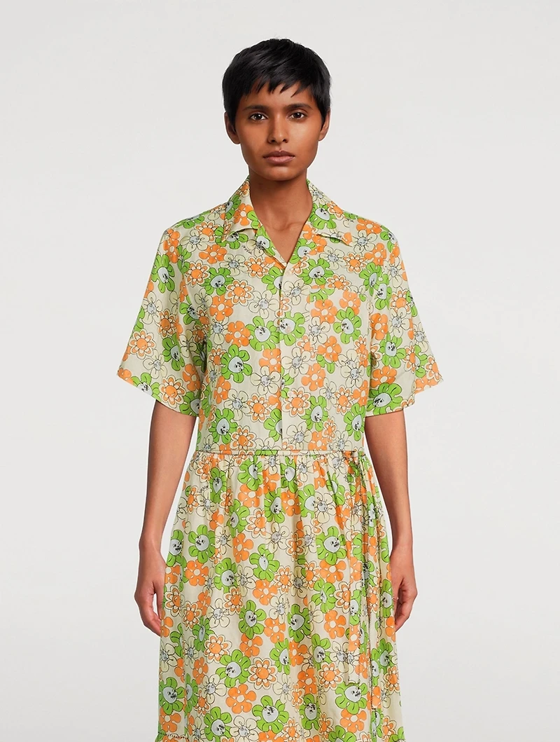 Linen Camp Shirt Floral Print