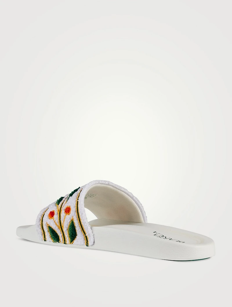 Embroidered Terry Slide Sandals