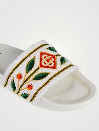Embroidered Terry Slide Sandals