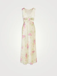 Suniva Silk Charmeuse Maxi Dress Floral Print