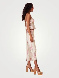 Castle Satin Midi Skirt Floral Print