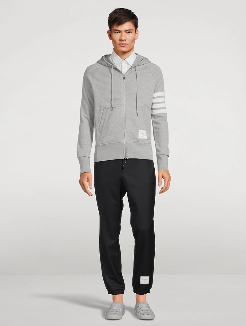 Cotton Zip Hoodie With Four-Bar Stripe
