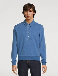 Cotton Jersey Long-Sleeve Polo Sweater