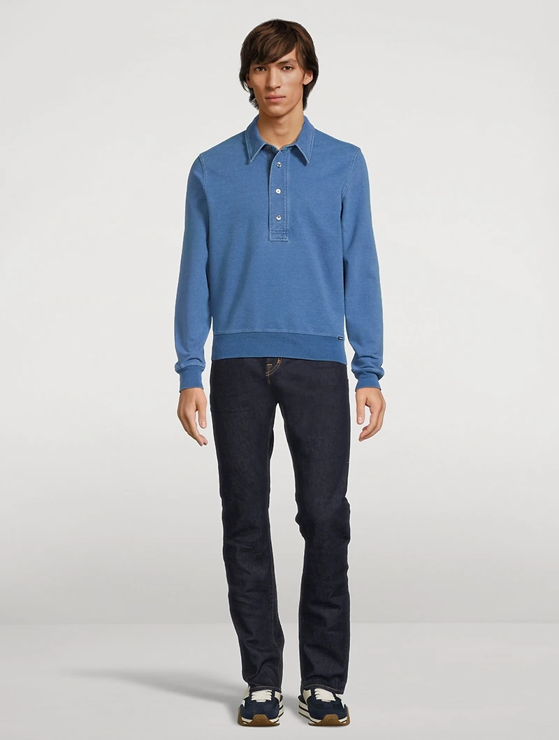 Cotton Jersey Long-Sleeve Polo Sweater