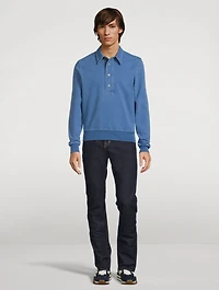 Cotton Jersey Long-Sleeve Polo Sweater