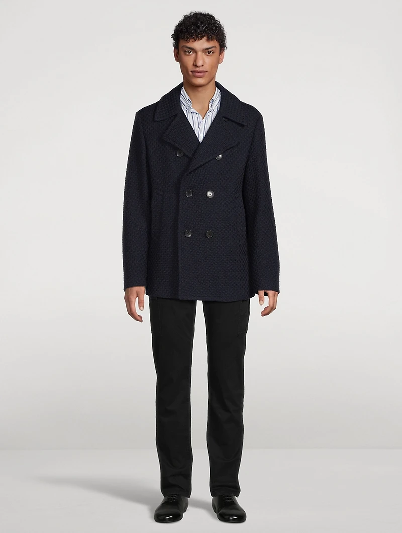 Textured Wool Double-Breasted Peacoat