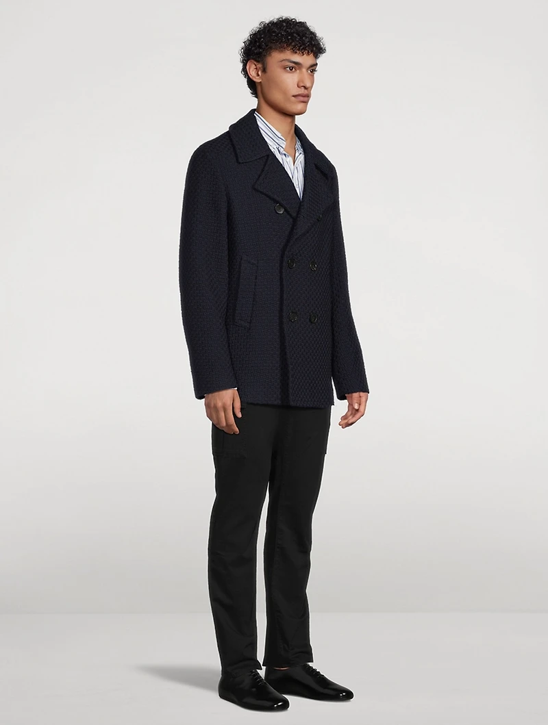 Textured Wool Double-Breasted Peacoat
