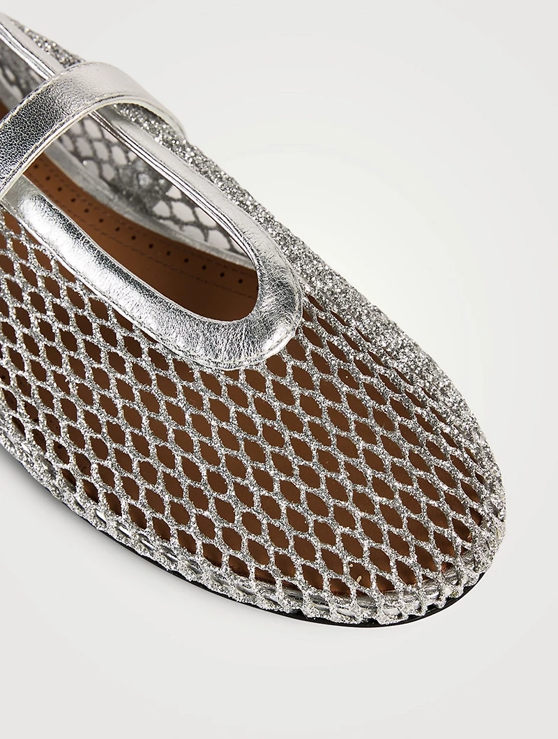Metallic Fishnet Ballet Flats