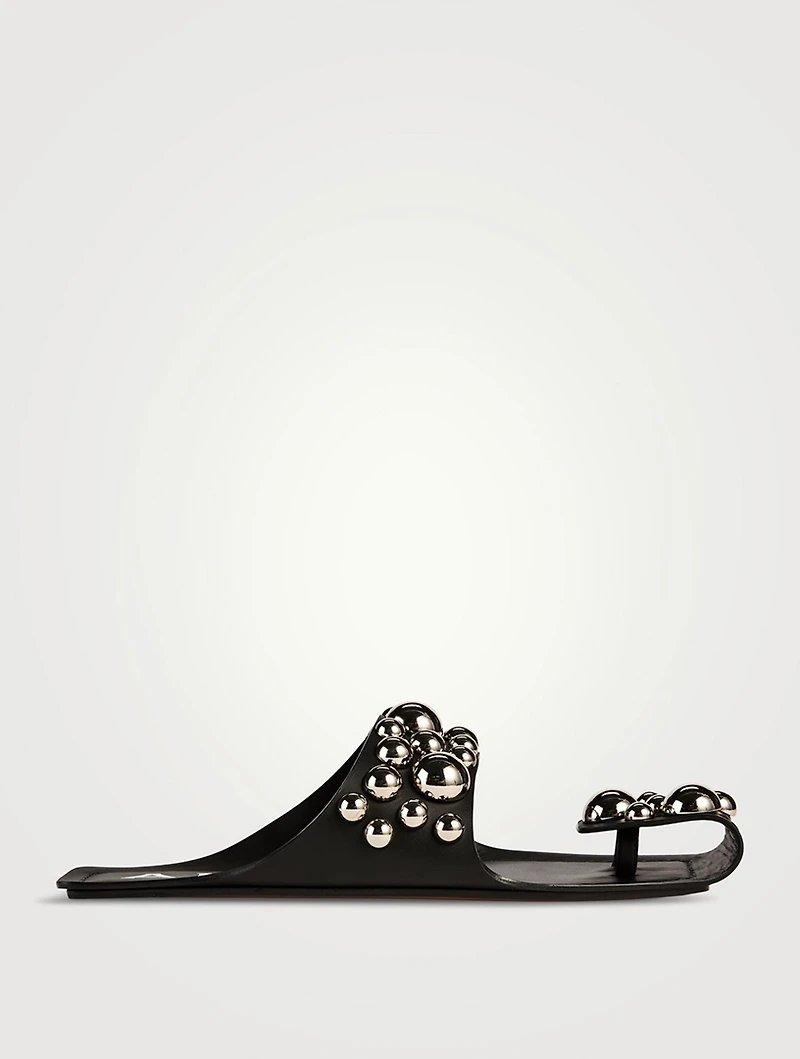 Folded Embellished Leather Sandals